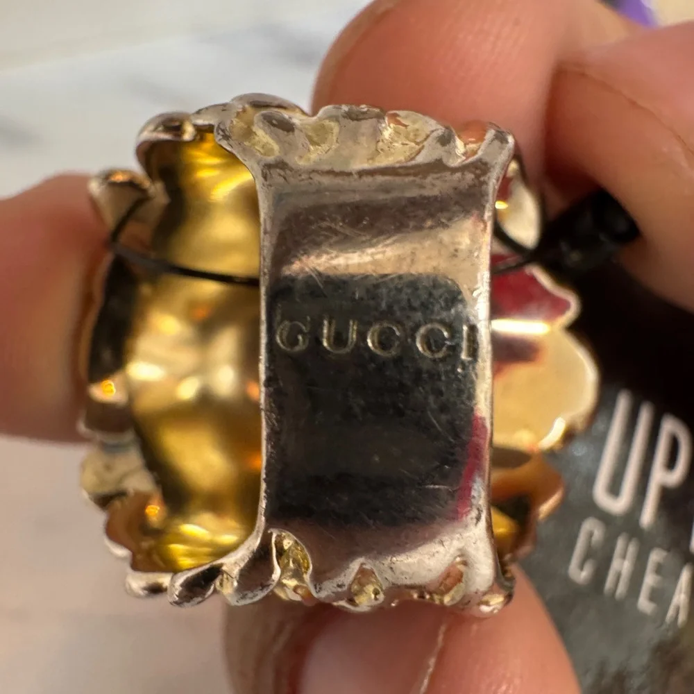 Gucci Two-Tone Lion Head Ring with Crystal Accent